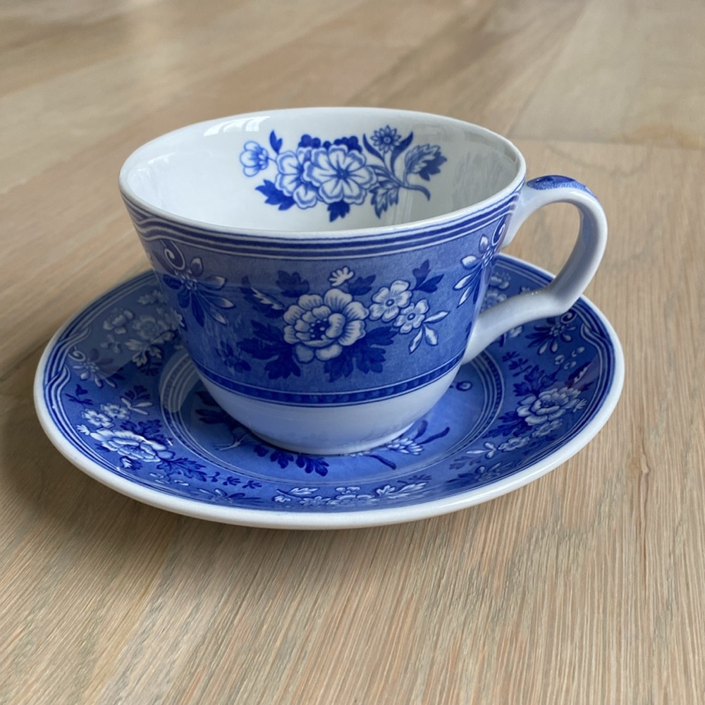 Spode Blue Room Botanical Teacup and Saucer